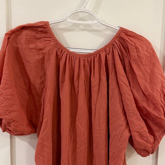 Sundry Puff Sleeve Cotton Dress in Rust - Picture 11 of 13